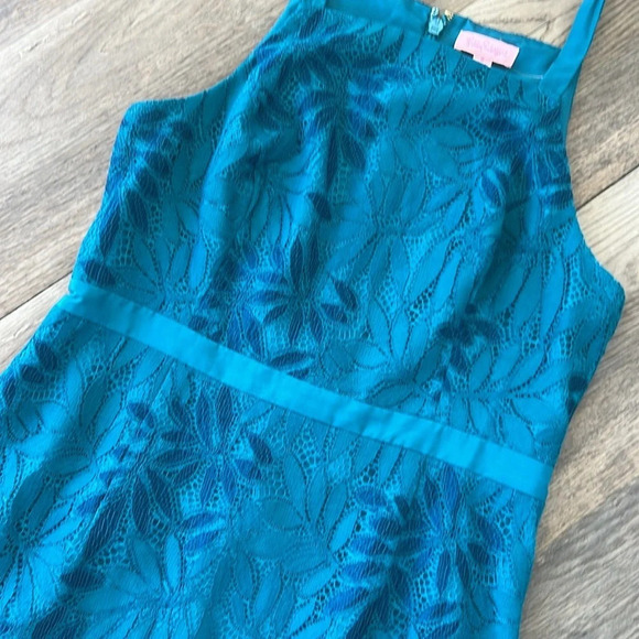 LILLY PULITZER Kayleigh Shift Dress Fern Gallery Lace Tidal Wave Blue Size 8 - Picture 4 of 11